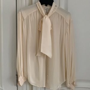 Cream silk pussy bow blouse